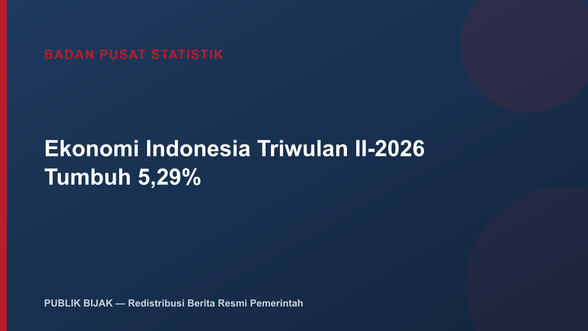 BPS: Ekonomi Indonesia Triwulan II-2026 Tumbuh 5,29 Persen Year-on-Year