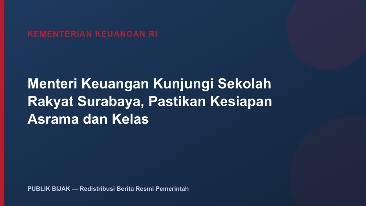 Menteri Keuangan Kunjungi Sekolah Rakyat Surabaya, Pastikan Kesiapan Asrama dan Kelas